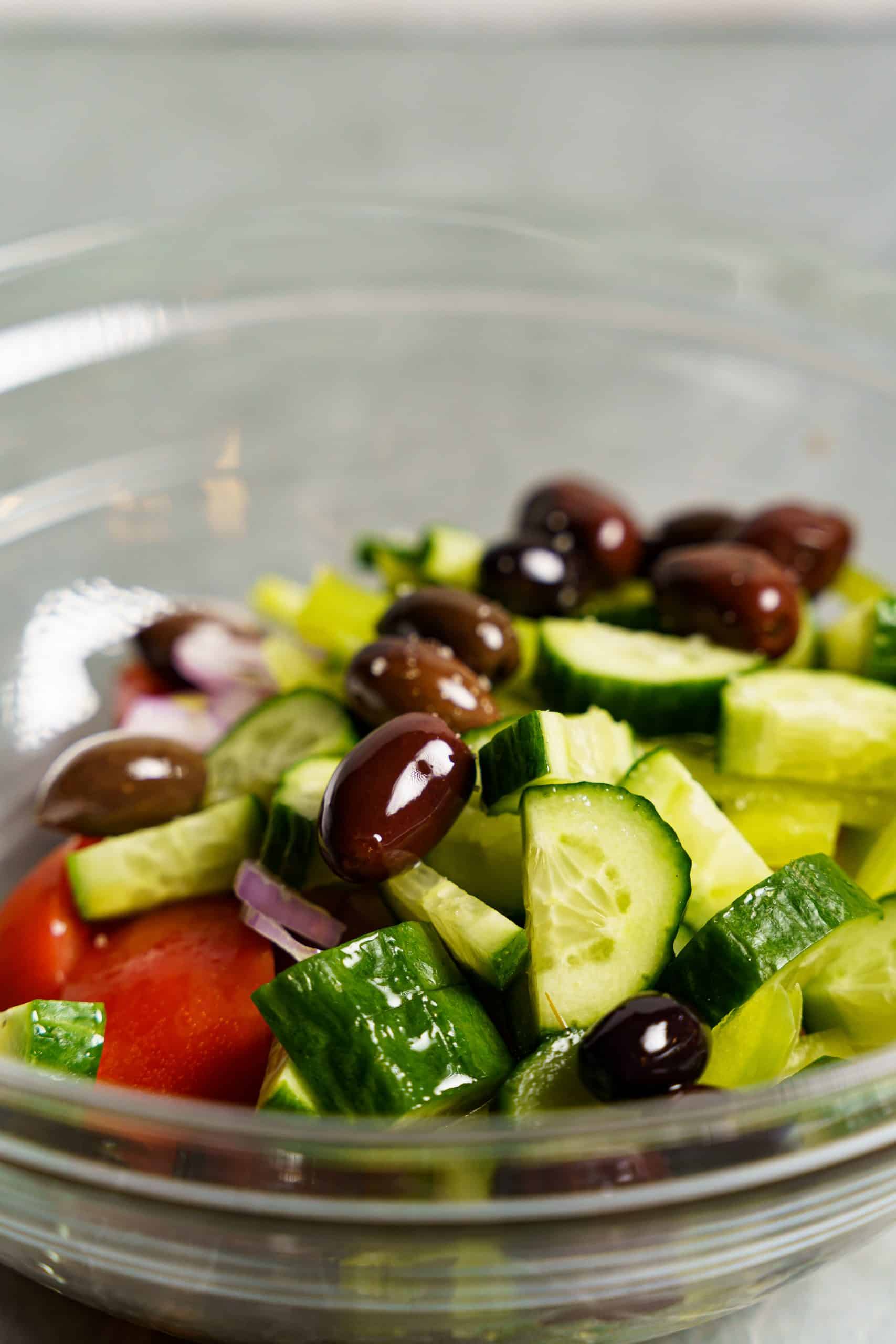 Traditional Greek Salad preparation