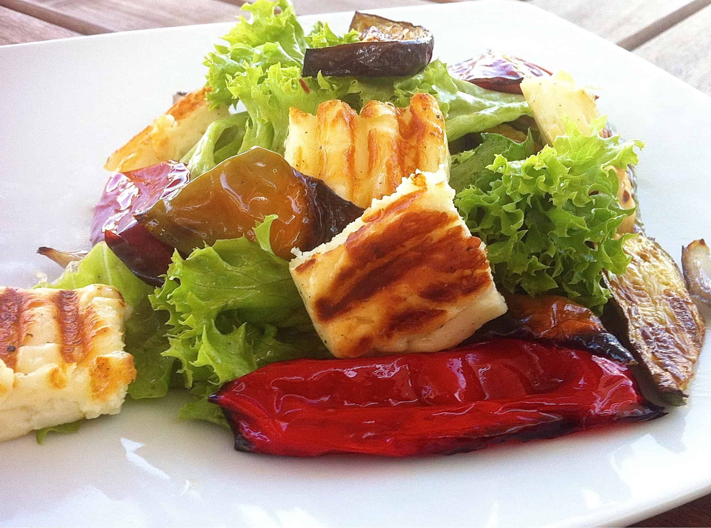 Greek Grilled Halloumi salad recipe with Roasted vegetables
